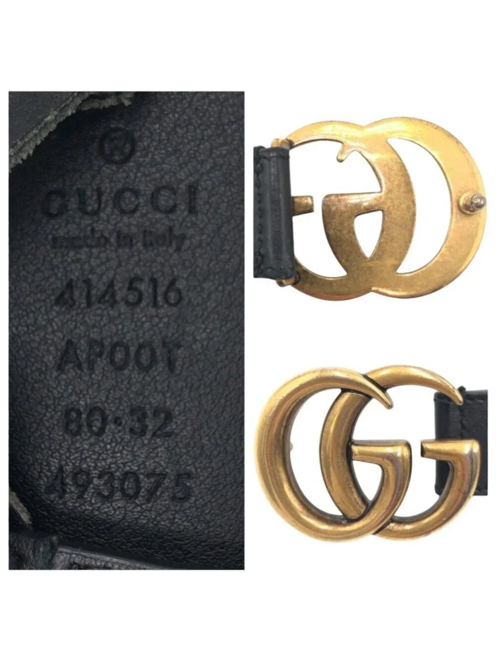 Gucci GG Marmont 80 32 Black Gold Leather Metal Belt Buckle